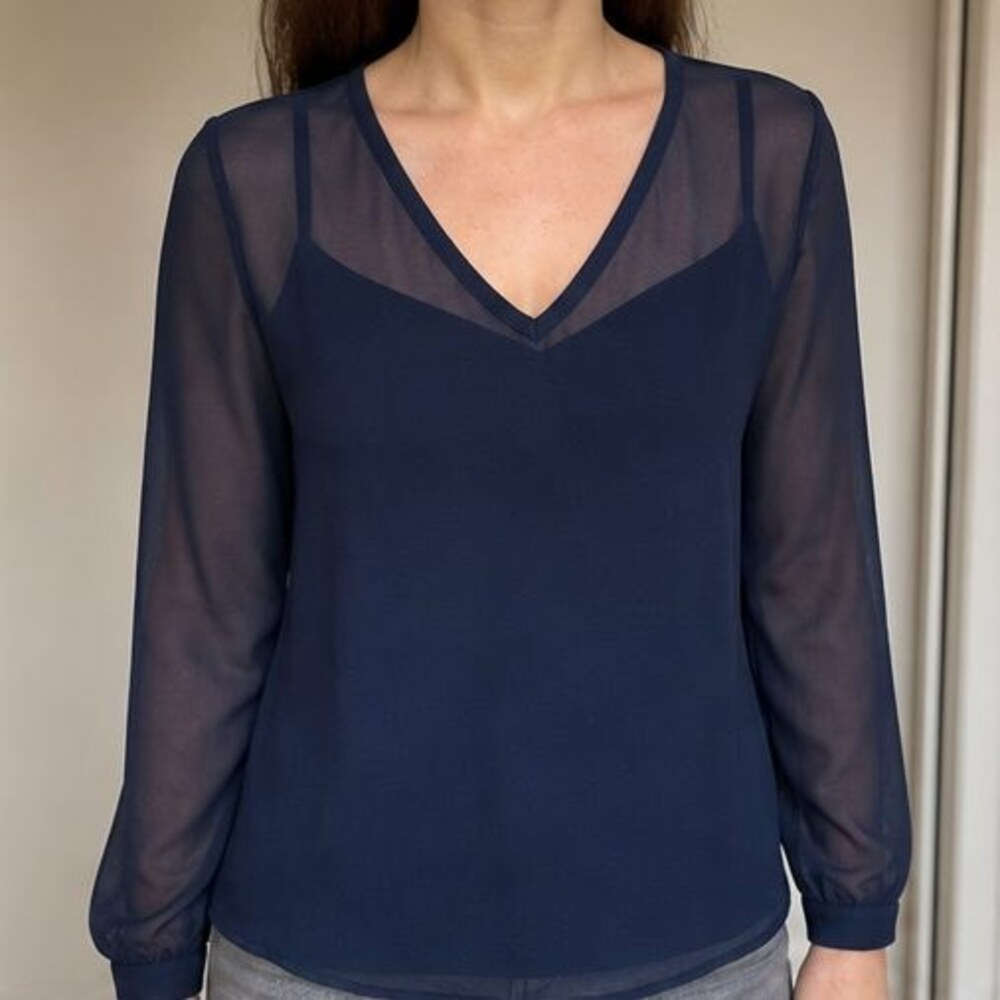 Navy Button Blouse - Picture 2 of 6